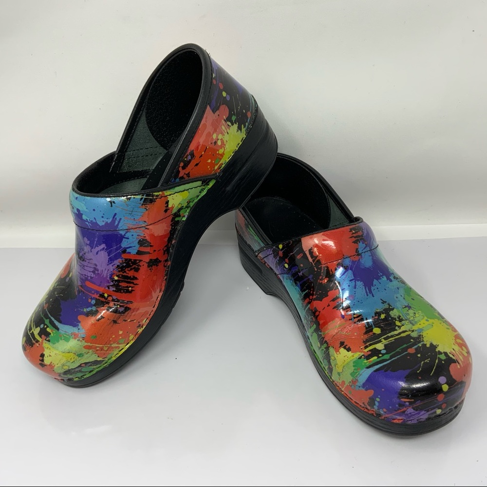 Dansko Women’s Pro Clogs Paint Splatter. Size 10